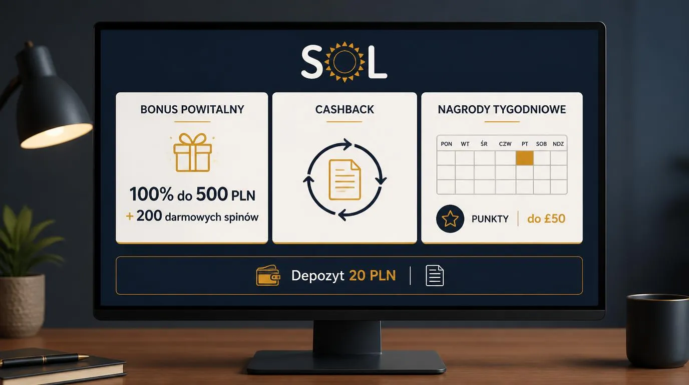 Panel promocji kasynowych z bonusem powitalnym, kalendarzem piątkowych nagród i informacją o depozycie